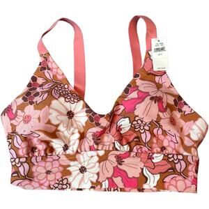 Aerie Real Me Low Back  Pink Tan Floral Sports Bra NEW With Tags